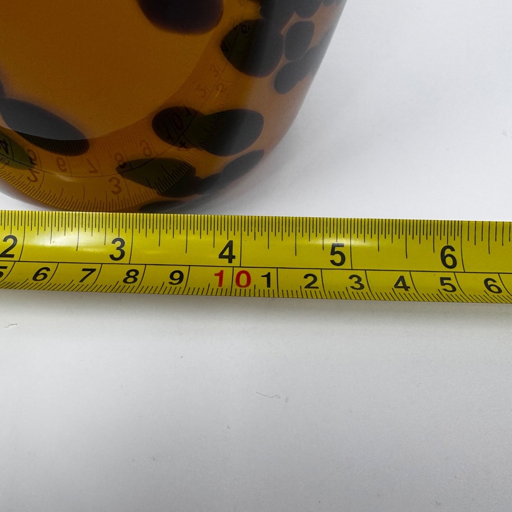 Tortoise Shell Art Glass Vase Amber Black Hand Blown Decorative Cylinder Vessel - Picture 8 of 9